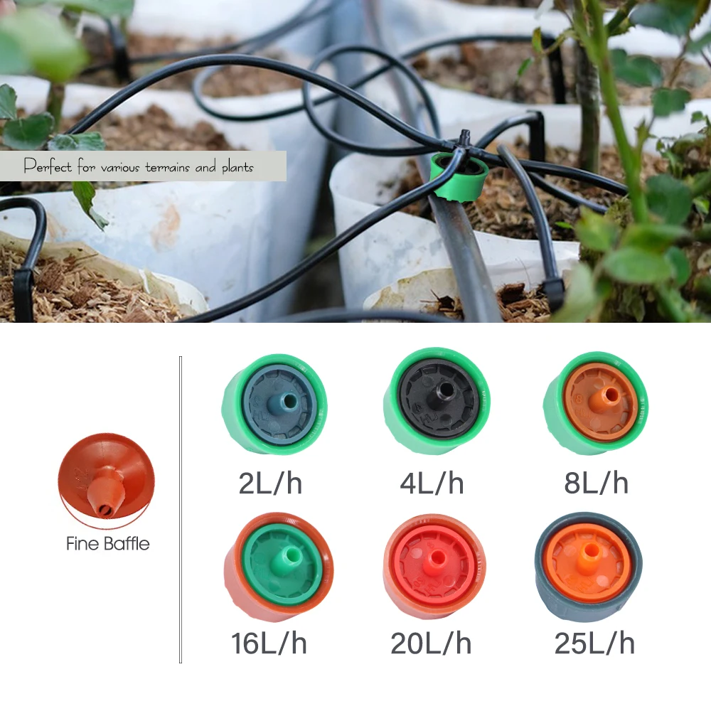 30pcs 2-25L/H Pressure Compensation Micro Drip Head Dripper Connecter Greenhouse Garden Irrigation Potted Plant Watering Nozzles