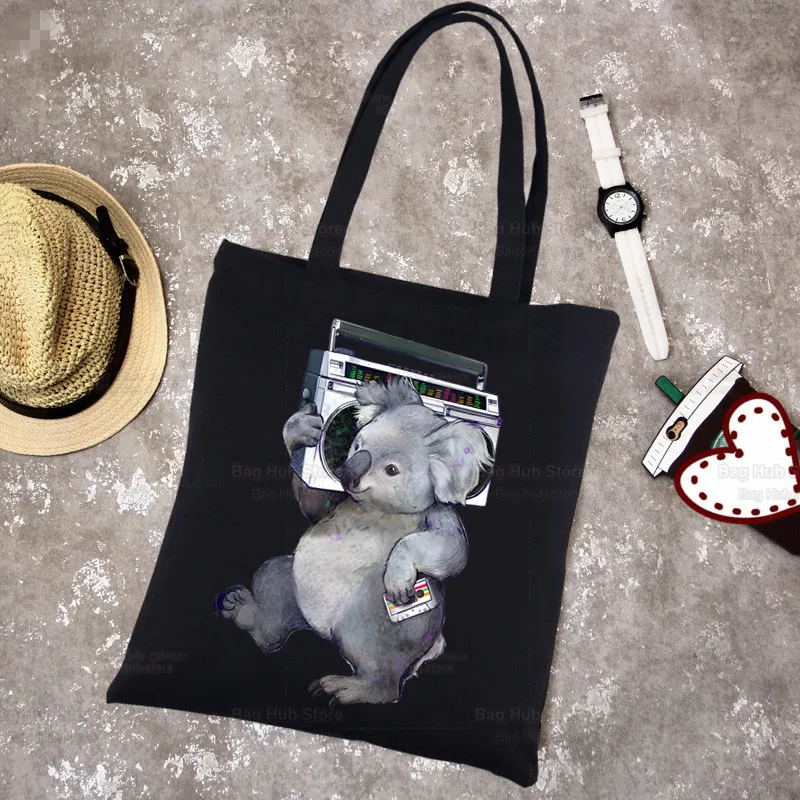 Koala Be My Eucalyptus Tree tela nera Simple Cartoon Cute Animal Shopping Bags Girls Fashion Life Casual Pacakge Hand Bag