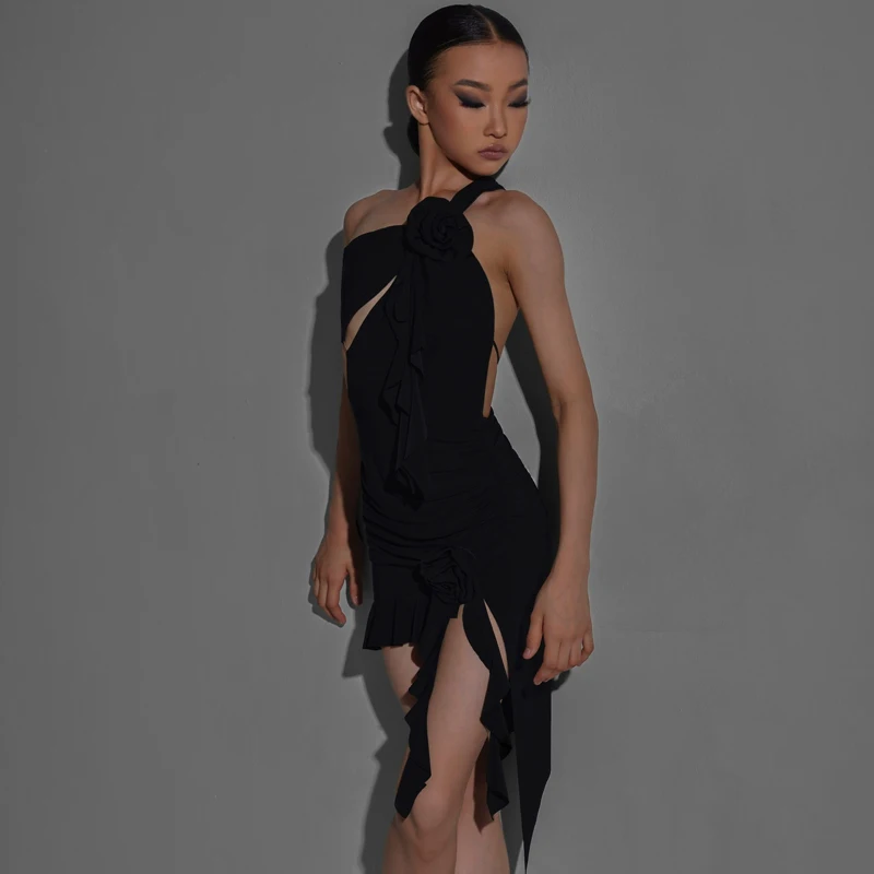 

Latin Dance Dress For Girls Sexy Oblique Shoulder Irregular Dress Chacha Rumba Tango Latin Performance Costumes DQS13483