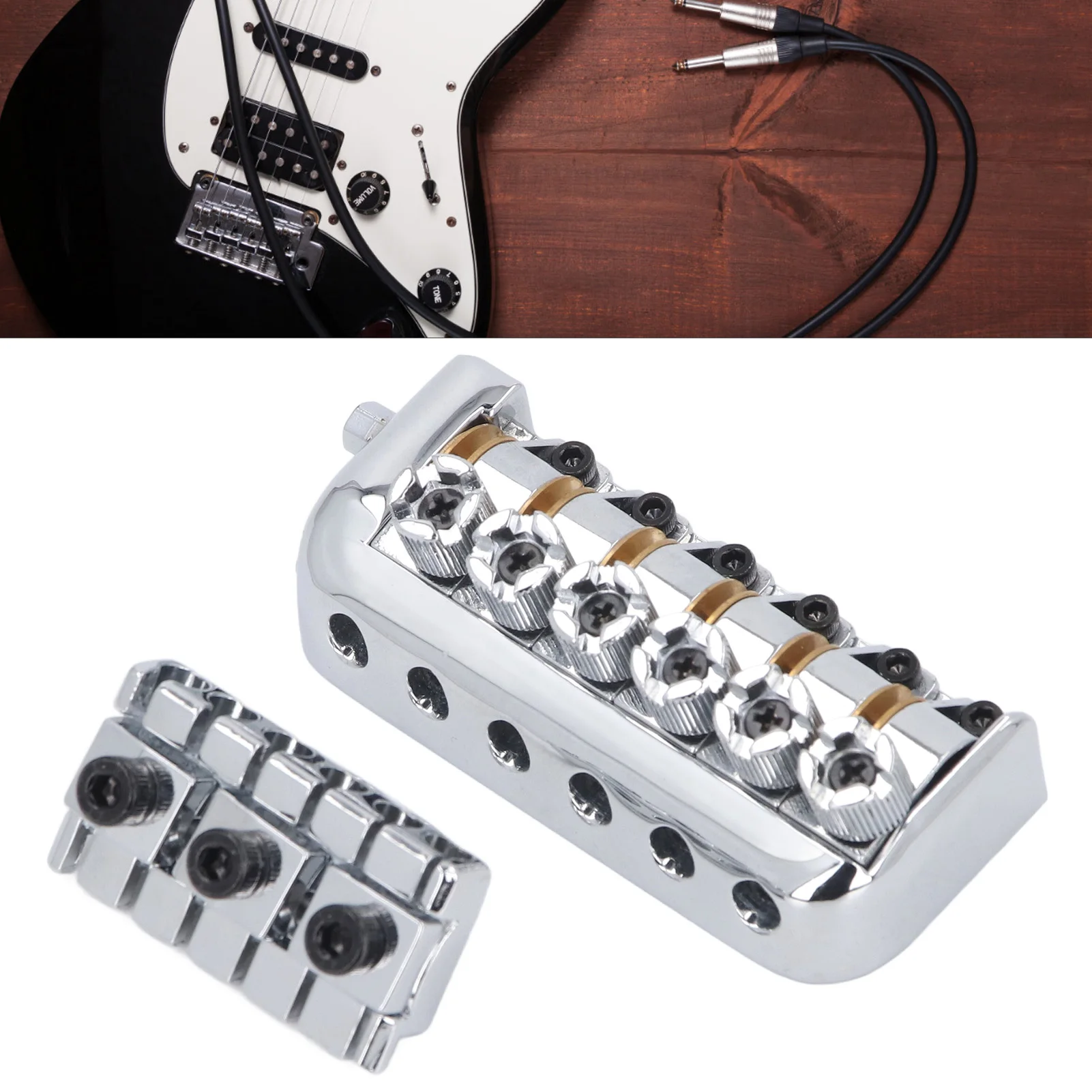 

Headless Bridge Silver Color Alloy Steel 6 String Guitar Bridge Replacement For Practice