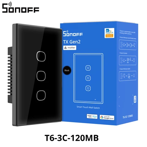 SONOFF T6 120 1/2/3 Gang Черный Умный Сенсорный Выключатель