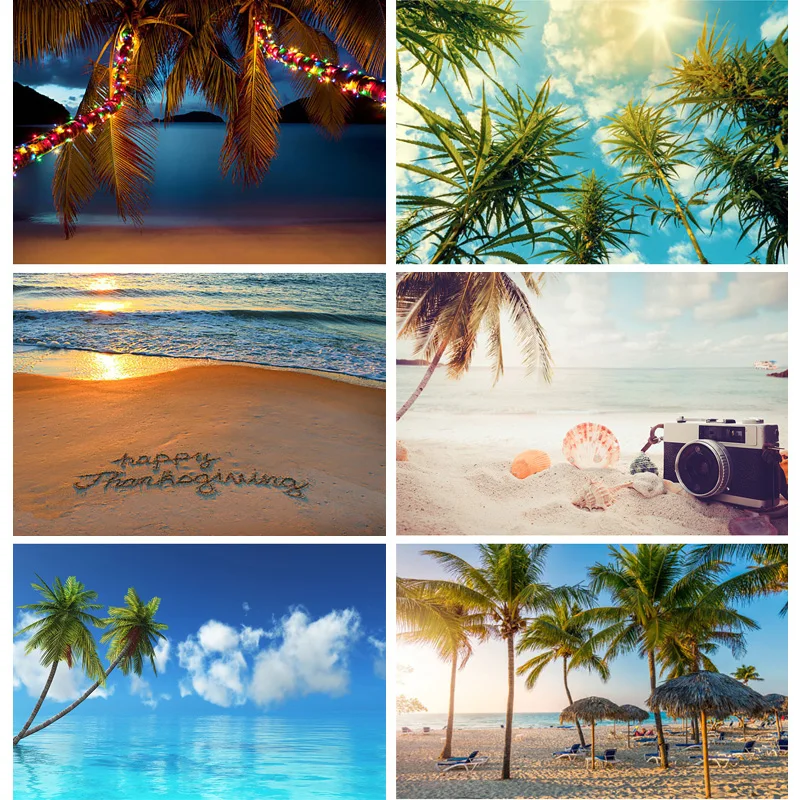 

SHUOZHIKE Summer Tropical Sea Beach Palms Tree Photography Background Natural Scenic Photo Backdrops Photo Studio HT-02