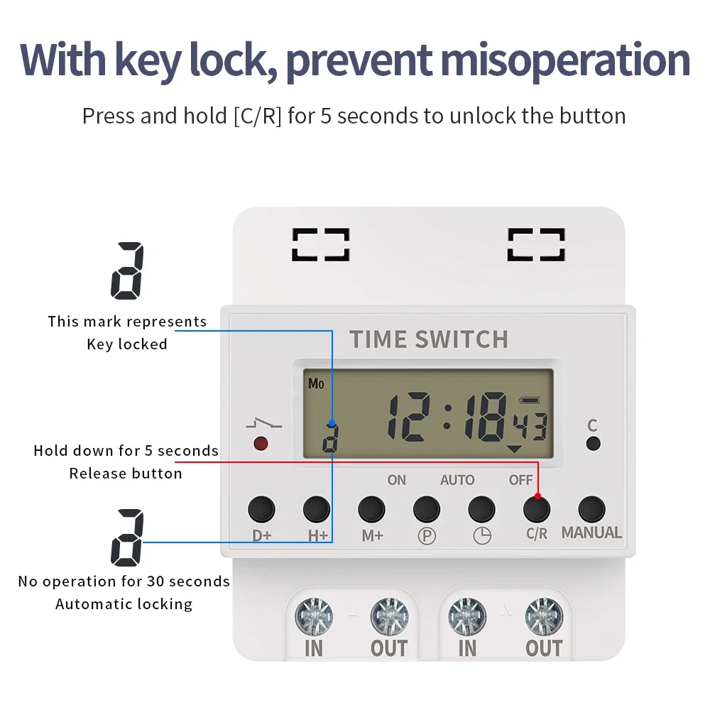 Relè interruttore Timer digitale 220V 50Hz 60A Timer programmabile giornaliero e settimanale Timer elettronico su guida Din interruttore