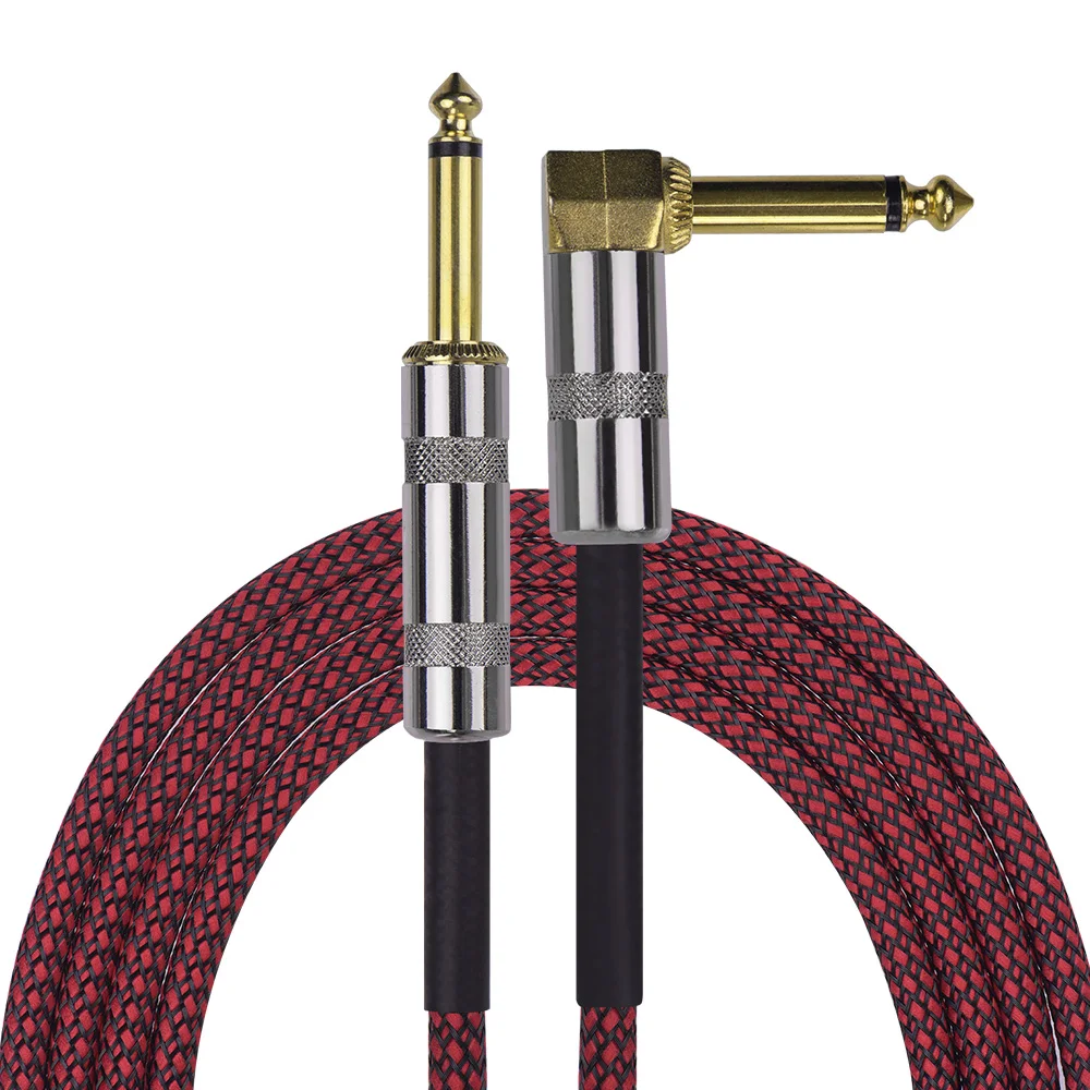 3 Meters/ 10 Feet Musical Instrument Audio Guitar Cable Cord 1/4 Inch Straight to Right-angle Gold-plated TS Plugs guitar parts
