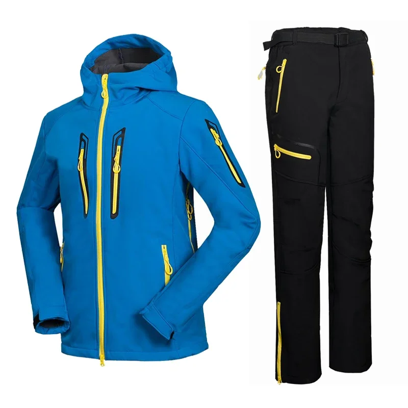 

Waterproof Hiking Suit Men Outdoor Thermal Fleece Softshell Jacket +Trousers Pants Sets Fishing Coat Climbing Ski Trekking Brand