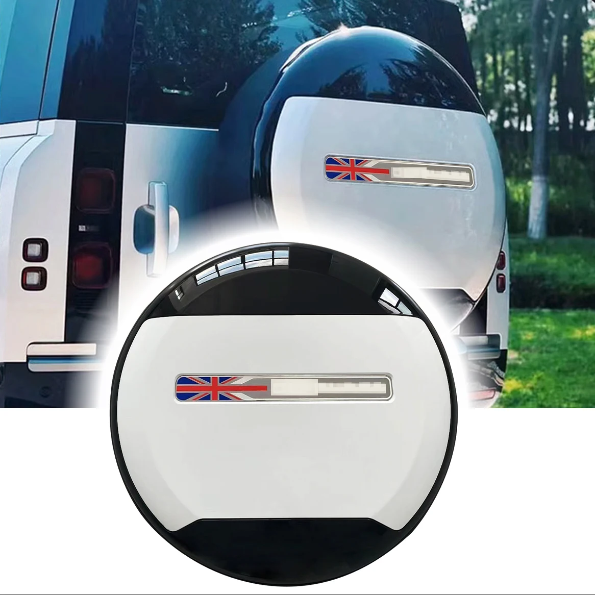 Spare Tire Cover fits for LR Defender 110 90 130 2020-2024 ABS Spare Tyre Cover Protector (Fuji White+Glossy Black, Flag Style)