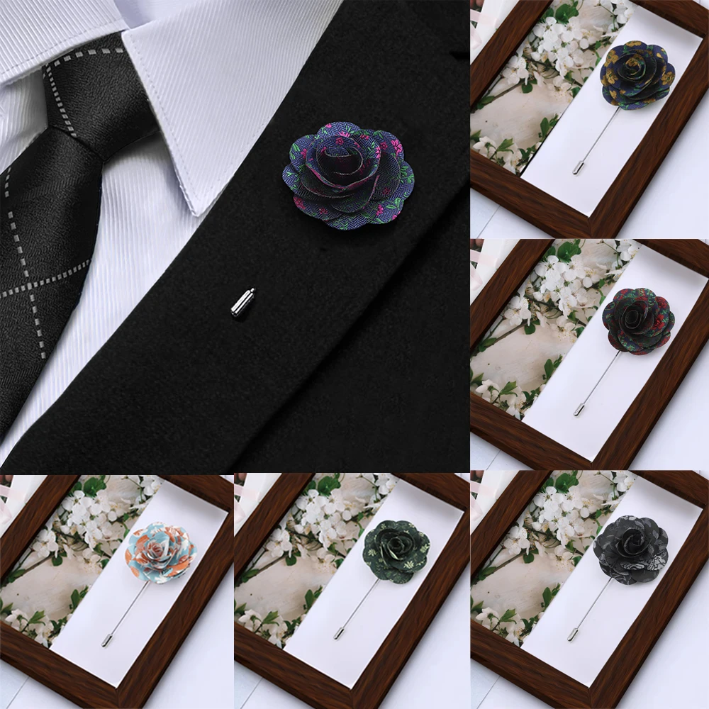 Men's Handmade Brooch Fabric Flower Plants Brooch Pin Suit Shirt Corsage Collar Lapel Pin Wedding Boutonniere Clothes Accessory