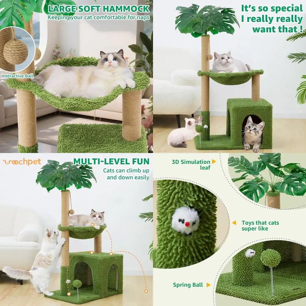 

Большая кошачья елка для домашних кошек, многофункциональная удобная кошачья кровать — 48-дюймовая высокая кошачья башня с когтеточкой, уютный гамак для Ki