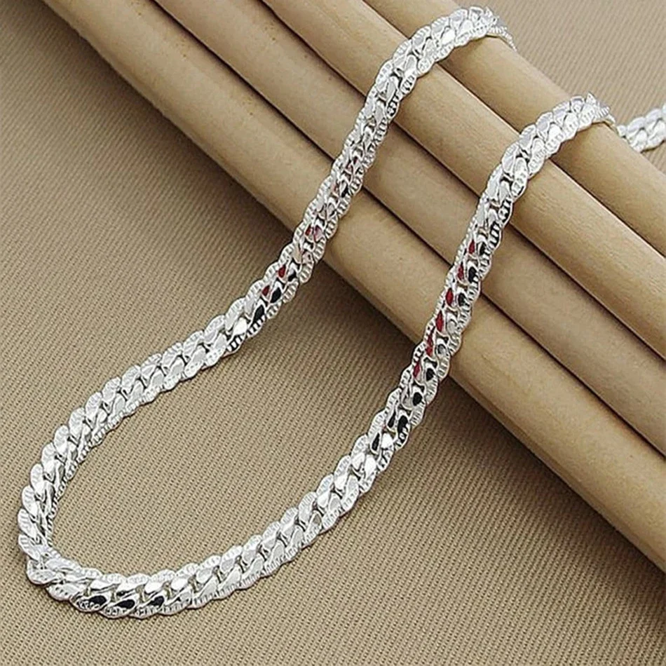 925 Sterling Silver 6mm Side Chain 8/18/20/22/24 Inch Bracelet Necklace For Woman Men Fashion Wedding Engagement Jewelry Gift