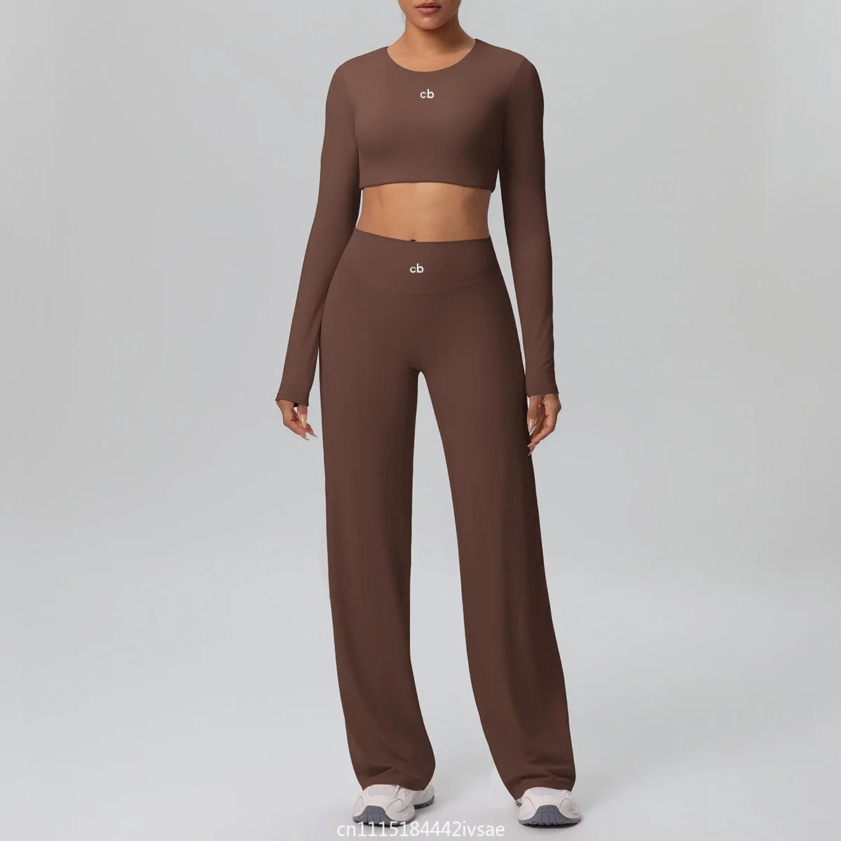 Women 2Pcs Yoga Set Quick Dry Crop Top & Wide Leg Pants Double-sided Brushed Naked Feel Butt Lifting Fitness Running Sportswear