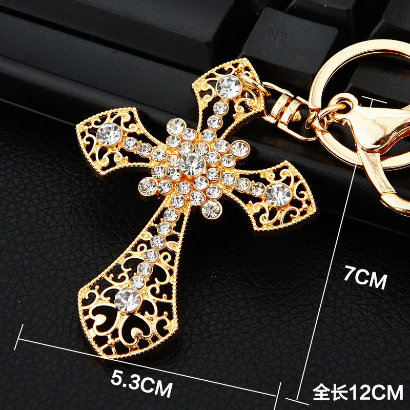 Cross Crystal Keychain Keyring Jesus Christian Catholic Rhinestone Key Chains Car Bag Key Holder For Men Women Jewelry