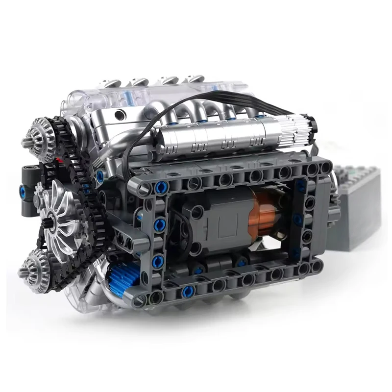 MOULD KING 10171 Metallic Technical Vehical Engine LSX454 Single Turbo V8 Engine Building Block Model DIY Toys Chrismas Gift Kid