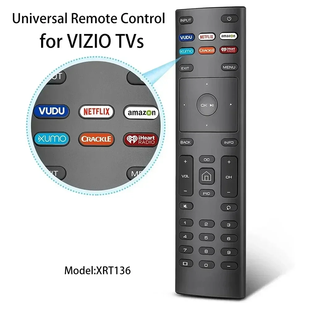 Universal Remote Control XRT136  for D24hnE1 D24hG9 D50xG9 V505G9 for VIZIO TV with VUDU NETFLIX Amazon XUMO CRACKLE iHeart App