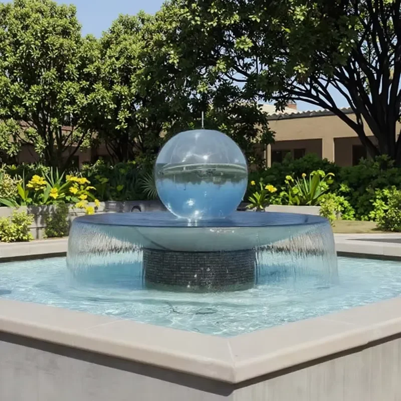 Modern Stainless Steel and Acrylic Swimming Pool Waterfall Fountain Sculpture Outdoor Water Feature
