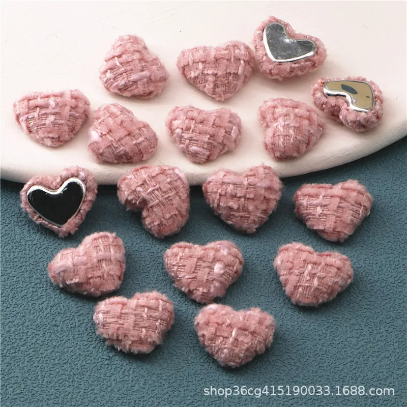 30pcs Mix Colors Woven Fabric Covered Heart Button Flatback DIY Jewelry/Hair Clip Decoration Accessories,17mm