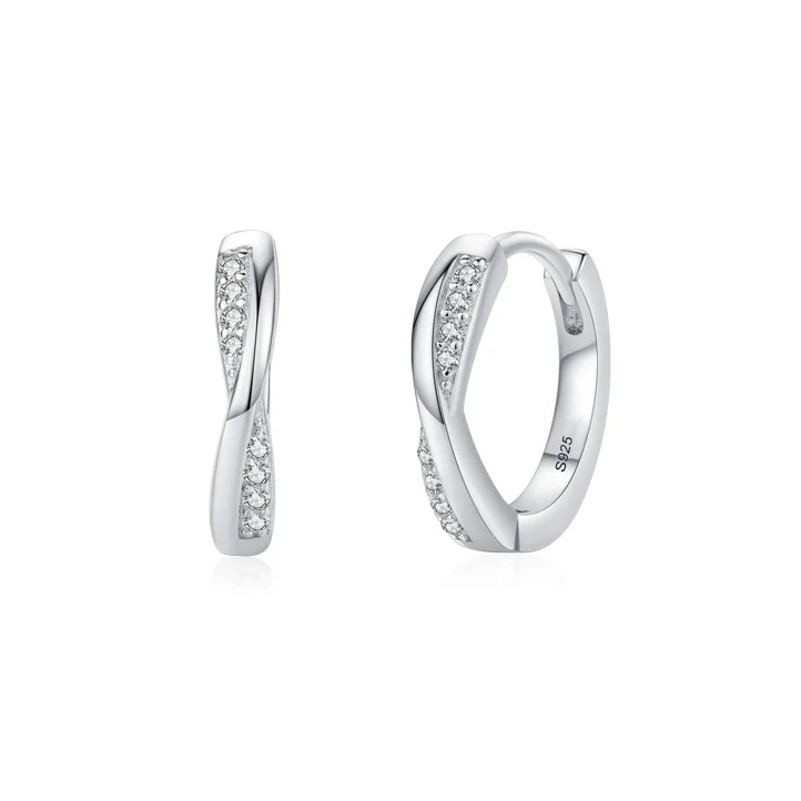 

Women Fashion Simple Design Zircon S925 Sterling Silver Huggie Earrings