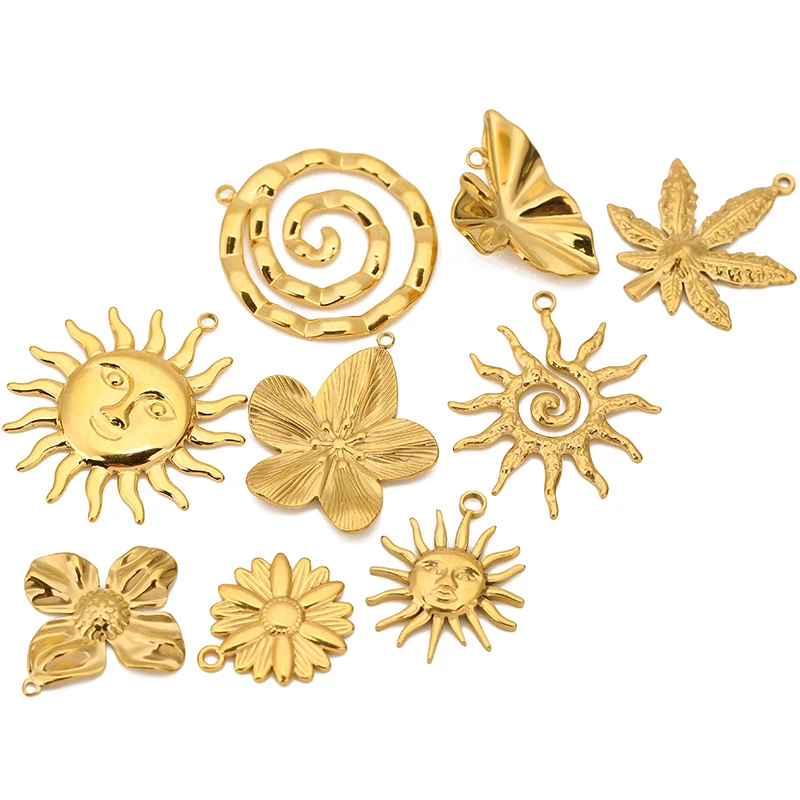 4pcs Stainless Steel Leaf Vintage Sun Flower Spiral Circle Large Charms Pendant for DIY Earring Necklace Jewelry Making Supplies