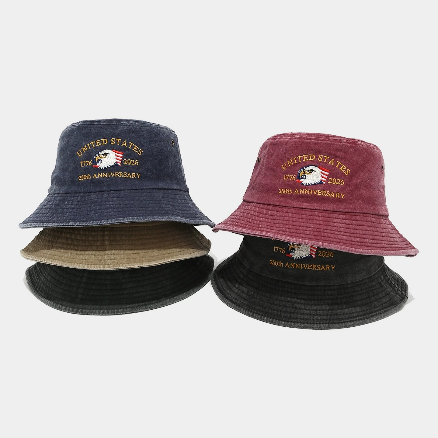 Czapka rybacka unisex w stylu retro z haftem, okazja 250-lecia USA