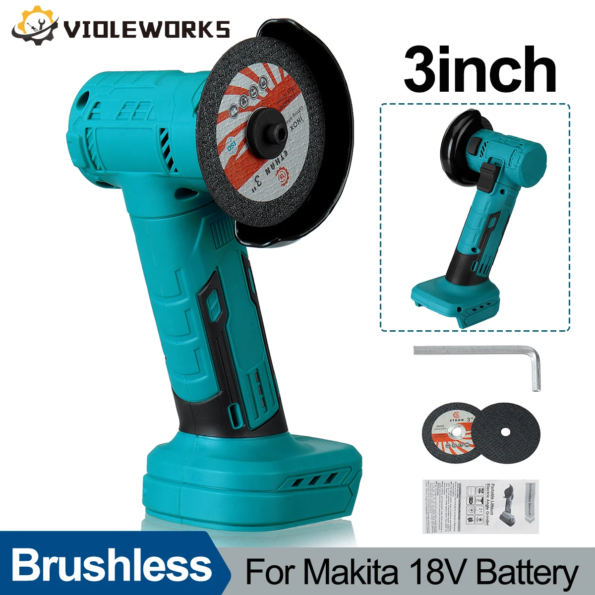 Brushless Angle Grinder 3inch Polishing Cutting Rotatable Cordless 16800RPM Cutting And Grinding Tool For Makita 18V Battery