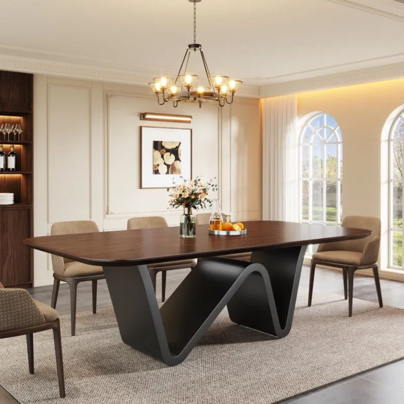 

Rectangular dining table dining table household solid wood retro color long dining table