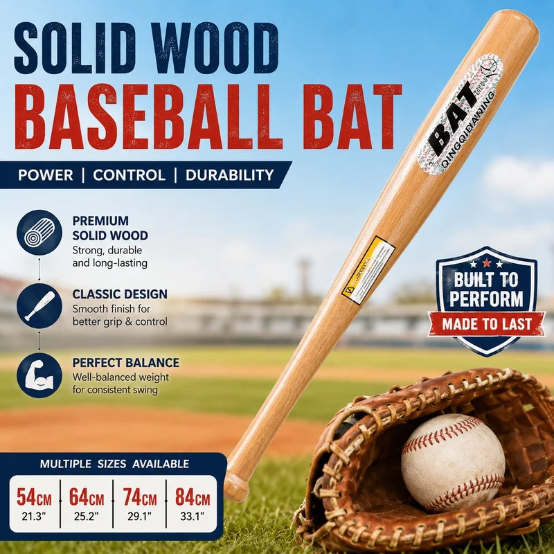 Wooden Baseball Bat 33 Inch Solid Wood Baseball Training Bat for Practice Fitness Outdoor Sports 54/64/74/84CM Custom Length