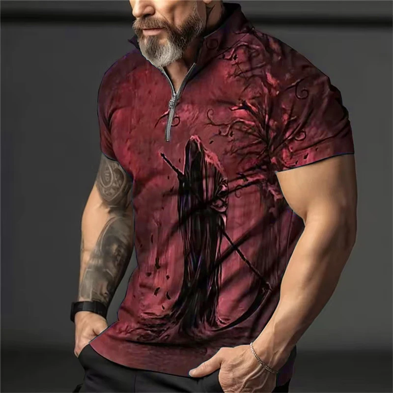 

Horror Death God Pattern Men's Polos T-Shirts Short Sleeve 3D Print Terror Street Hip Hop Man POLO Tee 6XL Big Size Casual Tops