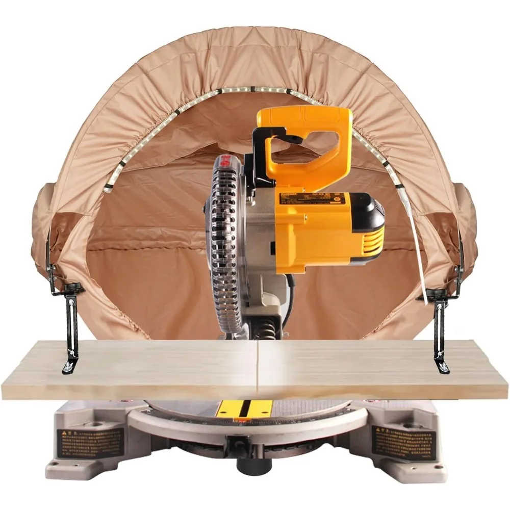 Lighted Miter Saw Dust Collection Hood, Dust Solution for Miter Saws,Come with Accessory Holes, Storage Bag, Khaki