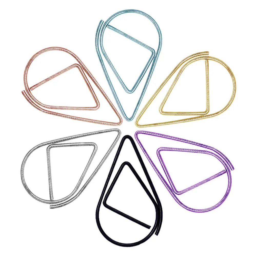 

100pcs Paper Clip Water Drop Shape Small Size Gold Silver Black Paper Clips Simple Metal Bookmark Paper Clip (Random Color)