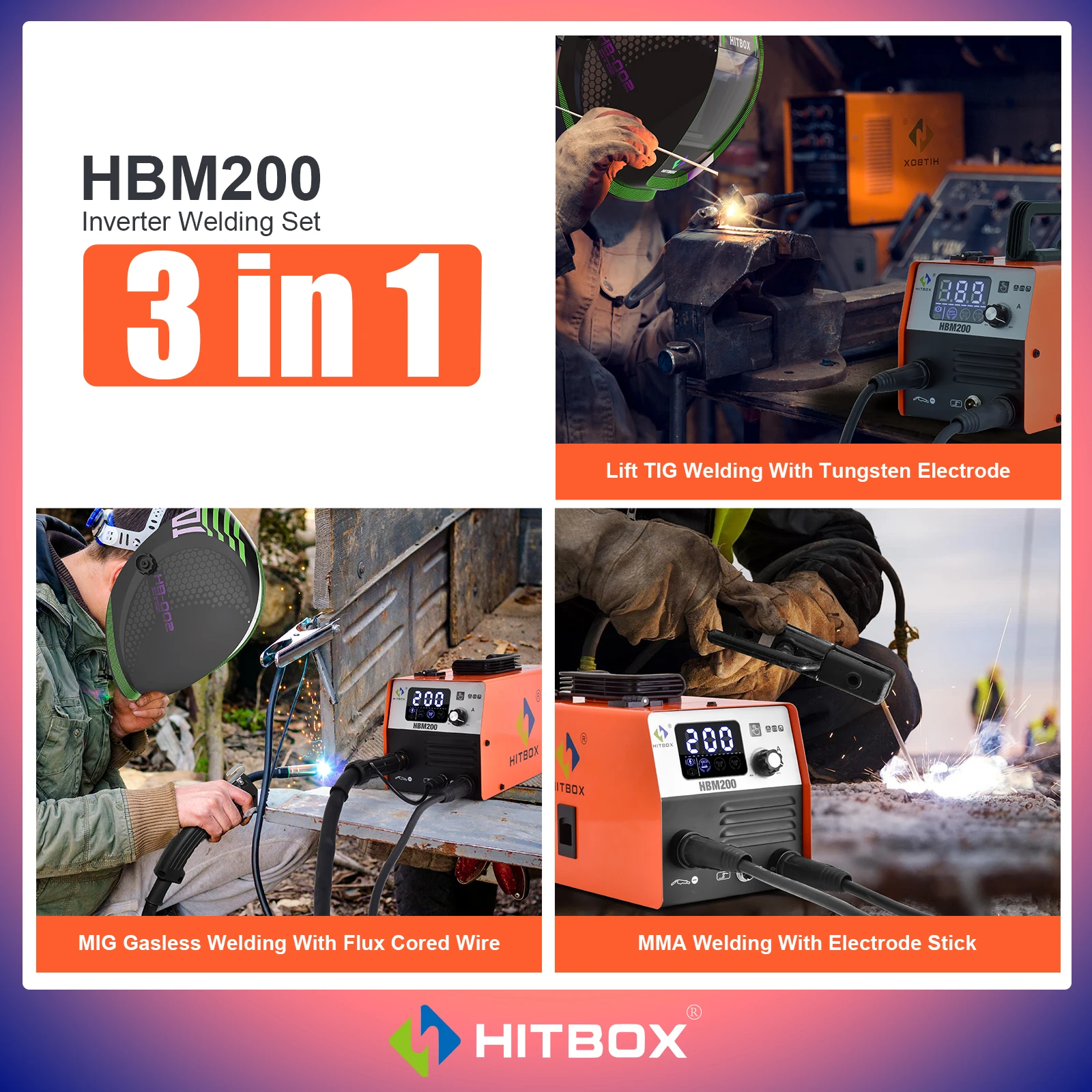 Imagem -03 - Hitbox-máquina de Solda Semi-automática em Soldador Soldador Mig Inversor Mig Mig-gasless Portátil para Casa Mma Arc Tig Hbm200