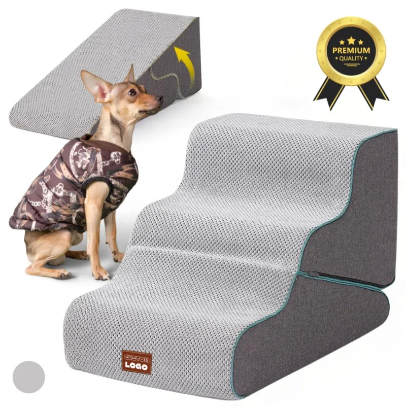 

2-in-1 Folding Pet Stairs and Ramp with Non-Slip Surface 3-Step Dog Ladder for High Beds and Sofas