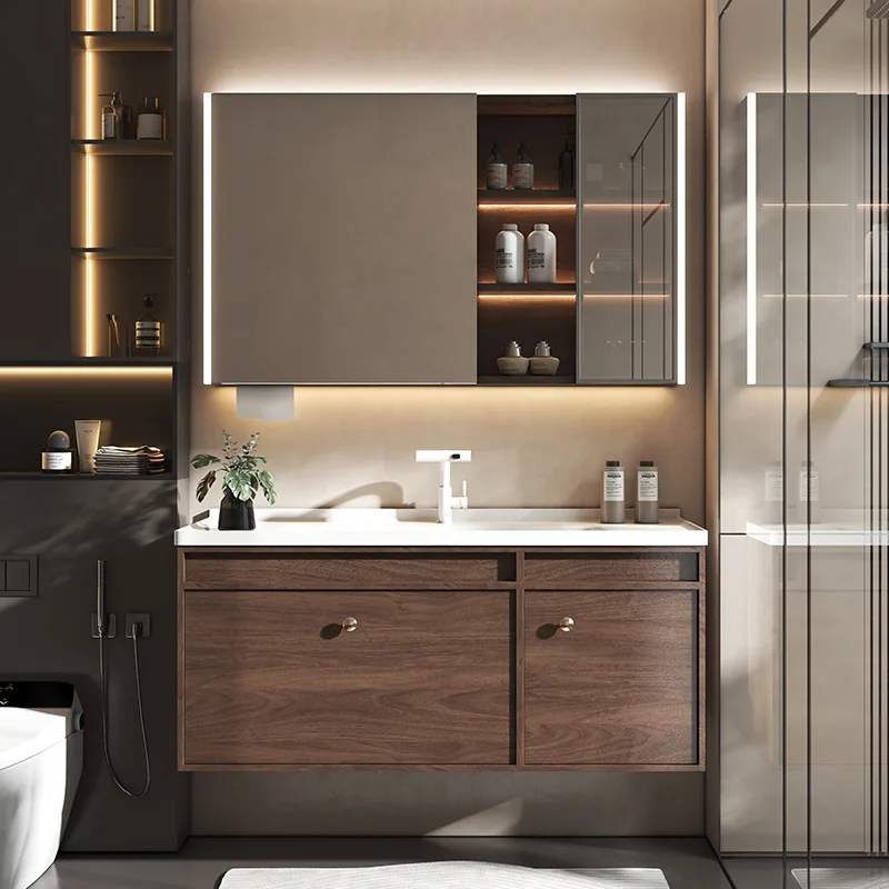 Dark Walnut Bathroom Cabinet Vintage Colorful Exquisite Bathroom Cabinet Hand Storage Bathroom Furniture Kylpyhuonekaappi XYYSG