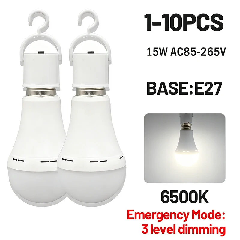 

LED Rechargeable Bulb Light E27 9W/15W 1500mAh Emergency Bulb 85-265V for Home Power Outdoor Camping Failure Porch Garden Lamp