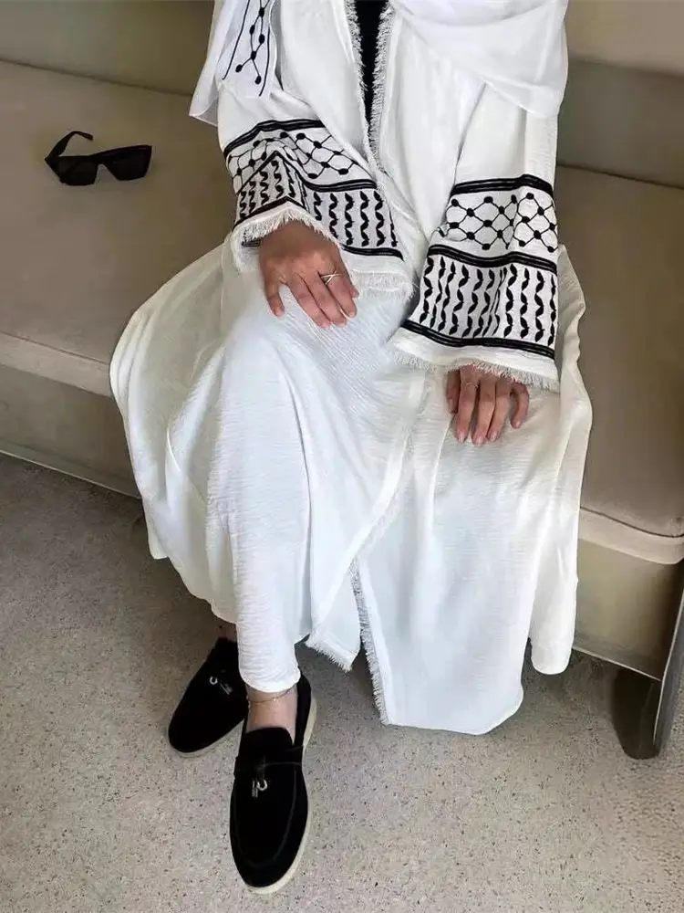 Abaya-Kimono noir et blanc pour femmes, robe musulmane de luxe, Kebaya, caftan, Islam, Ramadan