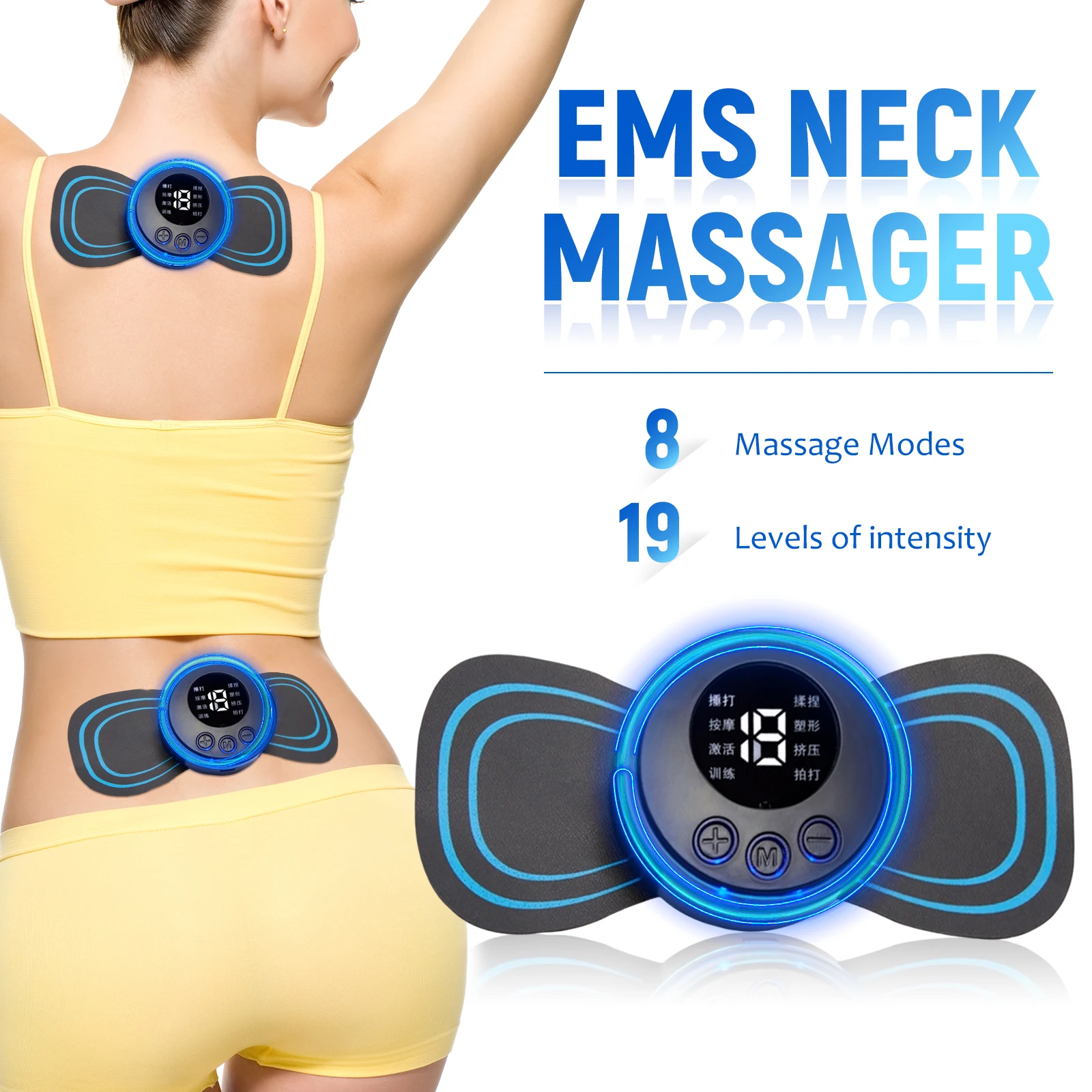 Electric Neck Massager LCD Display EMS Neck Stretcher 8 Mode Cervical Massage Patch Pulse Muscle Stimulator Portable Relief Pain