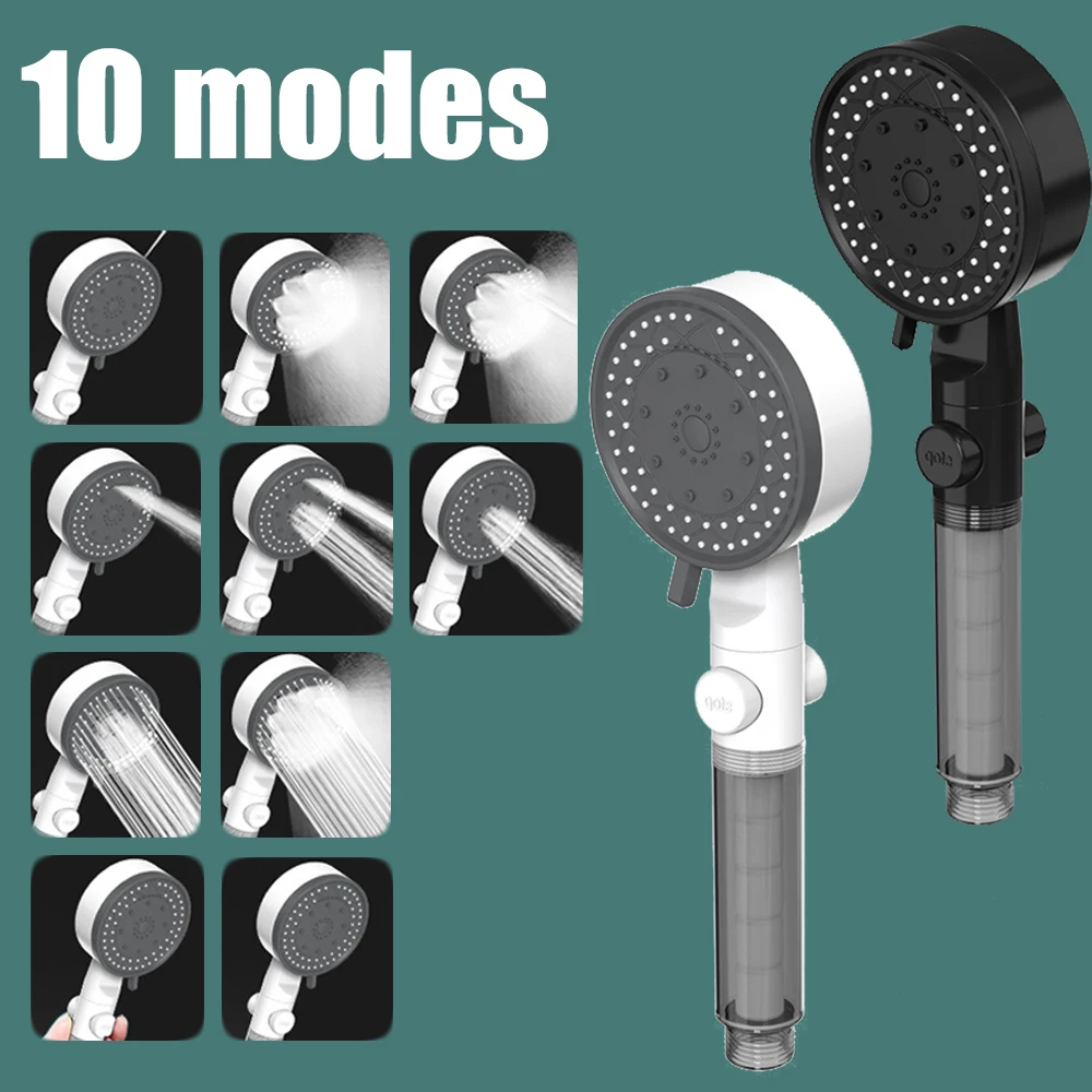 

10 Spray Filtered Shower Head High-Pressure Handheld Water Saving Showerhead Fall Resistance One Touch Stop Bath Shower Nozzle
