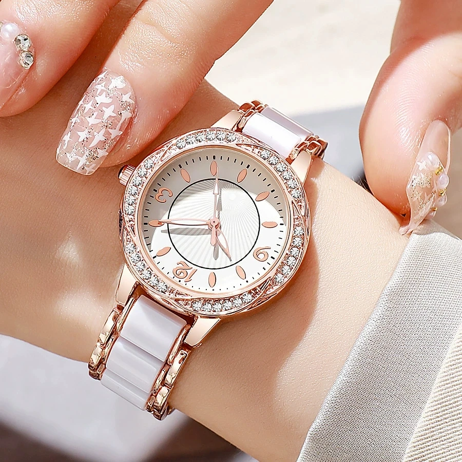 New Fashion Woman Fake Ceramics Bracelet Watch Ladies High Quality Wristwatch Women Stainless Steel Quartz Watches Reloj Mujer