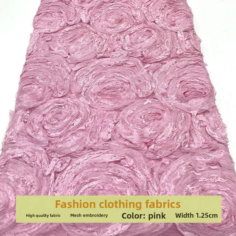 

Lace Mesh 3D Rose Flower Embroidery Fabric for Fashion Wedding Dress Clothing Design Cloth Diy By The Yard Sewing Material
