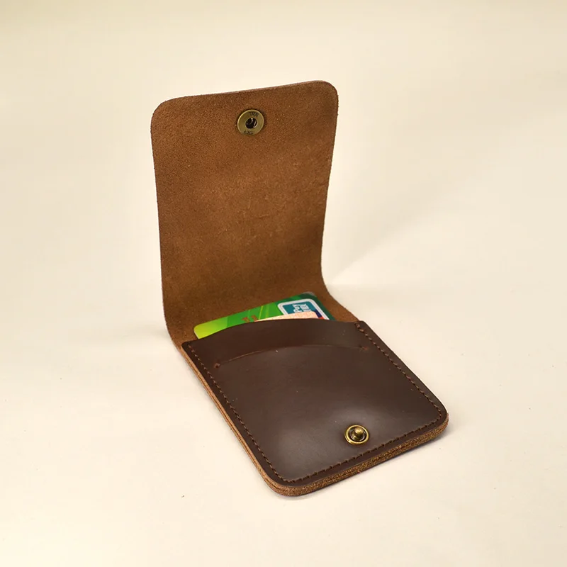 Ręcznie robione etui na karty identyfikator karty Mini prawdziwy skórzany uchwyt na karty kredytowe mężczyzna kobiet wizytownik portfel Porte Carte Case do ochrony