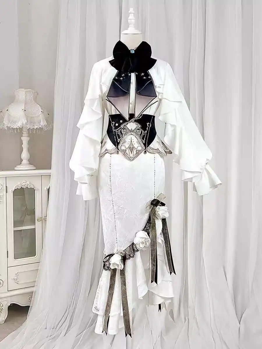 

Новая белая готическая одежда в стиле Лолиты, женское вечернее платье, топы суда, юбка с рыбьим хвостом, костюм с поясом, Cosplay, Хэллоуин