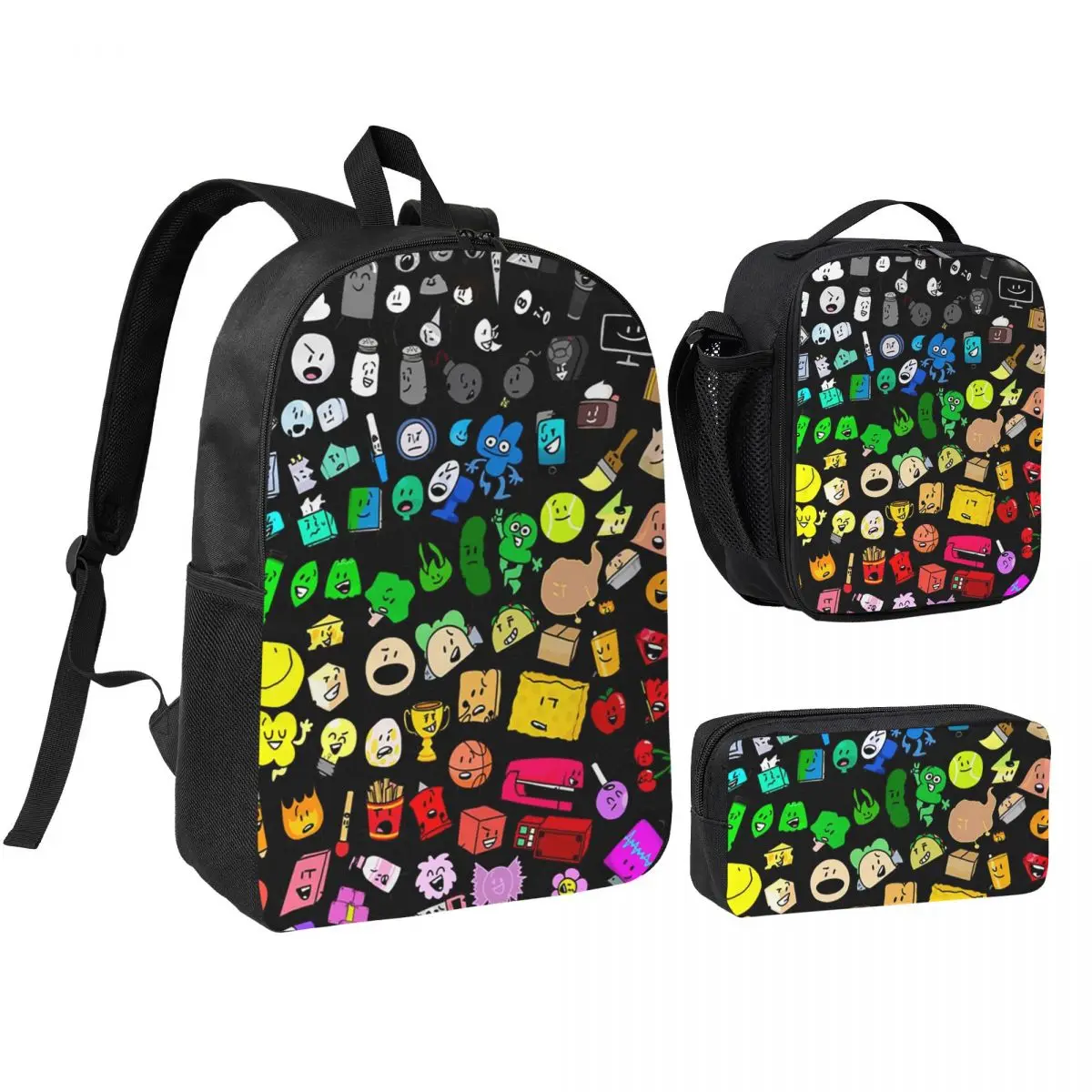 

BFDI Inanimate Insanity All Character Backpack Student BookBag School Bag Shoulder Bags 3ps Insulated Lunch Bag Pencil Case
