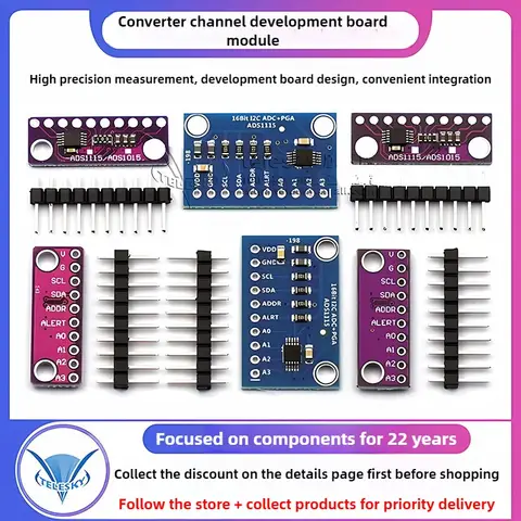 1PCS ADS1115 ADS1015 16 Bit I2C Module Precision ADC 4 Channel Development Board Pro Gain Amplifier 2.0V To 5.5V for Arduino RPi
