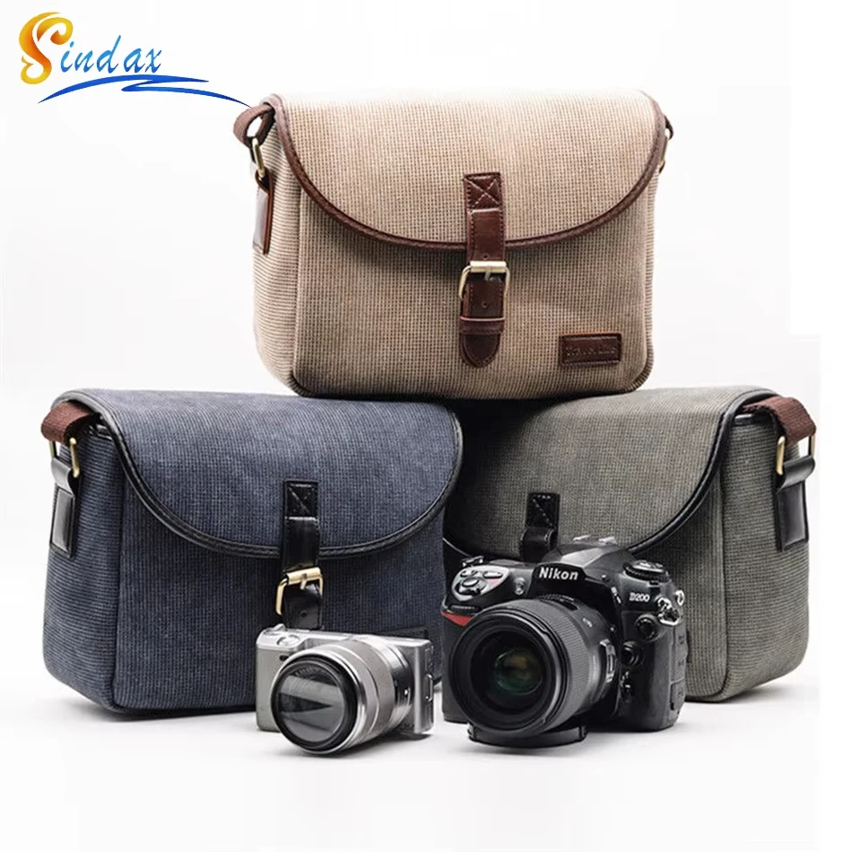 

Retro Waterproof Camera Bag Photography Bags DSLR Shoulder Case for Sony Nikon Canon Canvas Micro Single Messenger Men Women