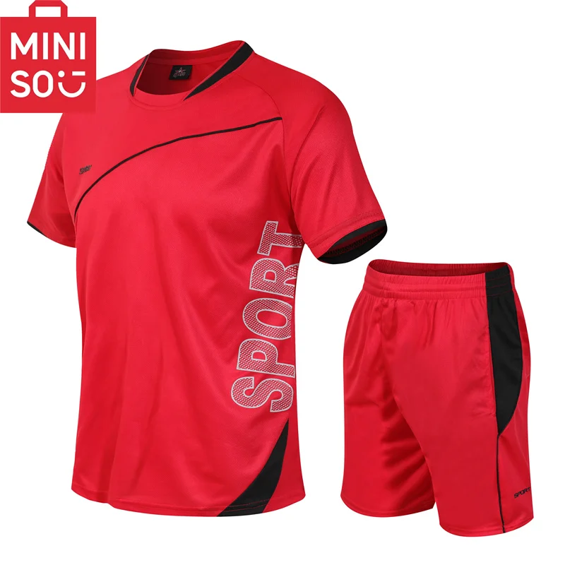 

MINISO sports suit men's summer fitness short sleeved T-shirt men's quick drying clothes running loose casual sportswear plus si