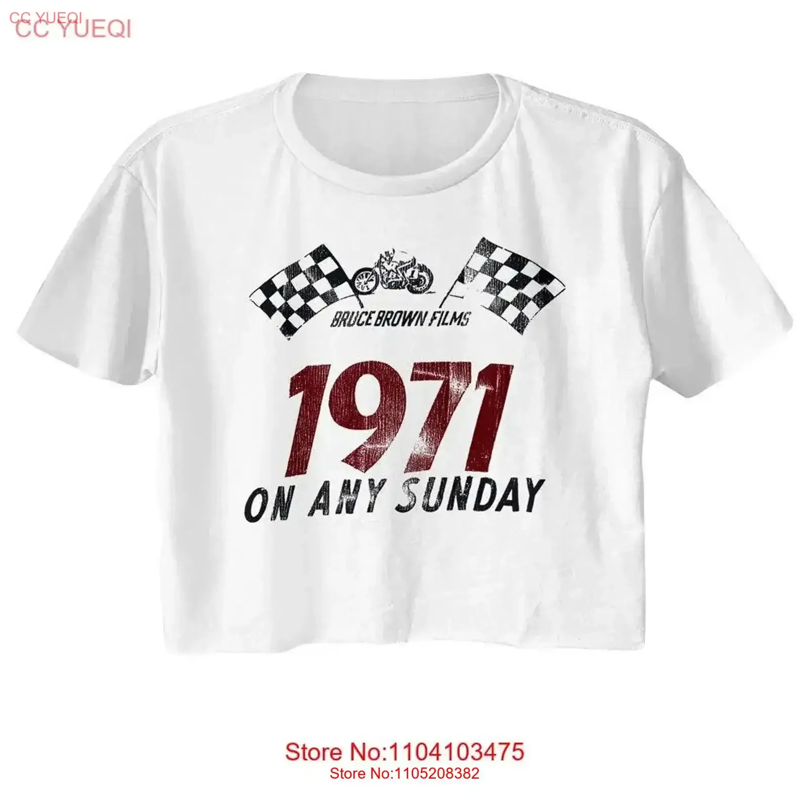 Bruce Brown Films On Any Sunday 1971 Flags Motorbike Women's Crop Top T Shirt vintage Washed Breathable homme streetwear