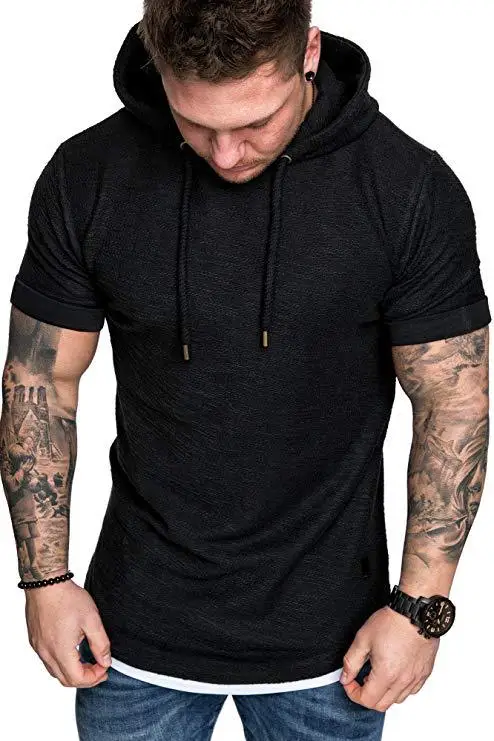 

Men Summer Hoodie Pullover Short Sleeve Solid Color Hip Hop Casual Sweater Lace Up Autumn Spring Tracksuits