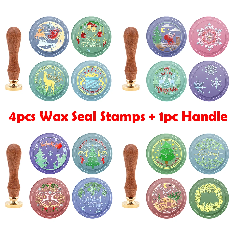 

5Pcs/set Christmas Tree Wax Seal Stamp Kit Xmas Wishes Ornament for Diy Party Invitation Envelope Greeting Card Gift Decor