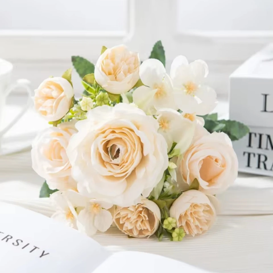

Artificial Flowers Silk Rose Outdoor Yard Garden Wedding Accessories Bridal Bouquet Vase Fillers Home Room Festival Wreath Decor