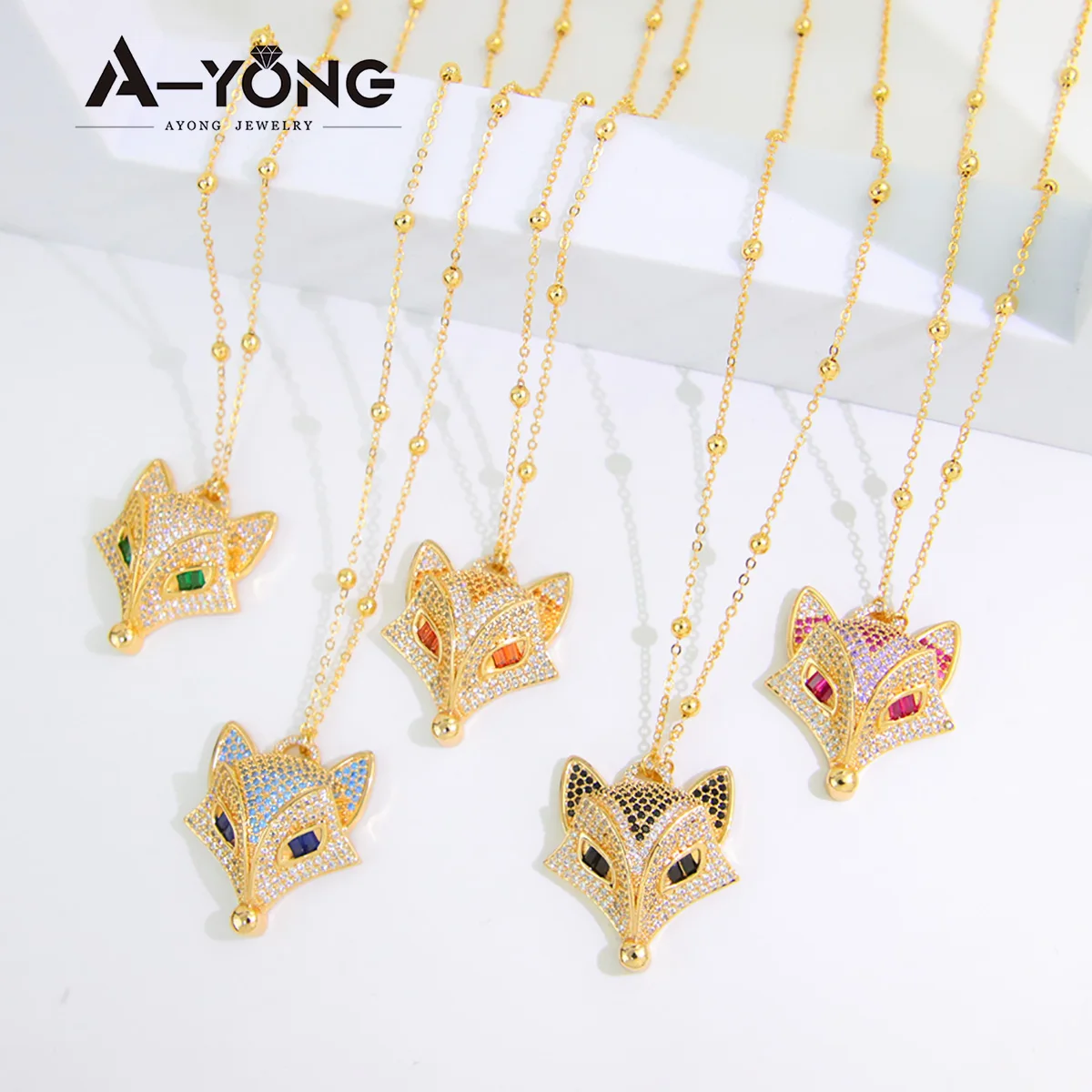 Luxus Dubai vergoldet Füchse Halskette 21k Gold Farbe italienischen Zirkon Mode Tiere Halsreifen Oman Frauen Event Party Schmuck – Detail 1