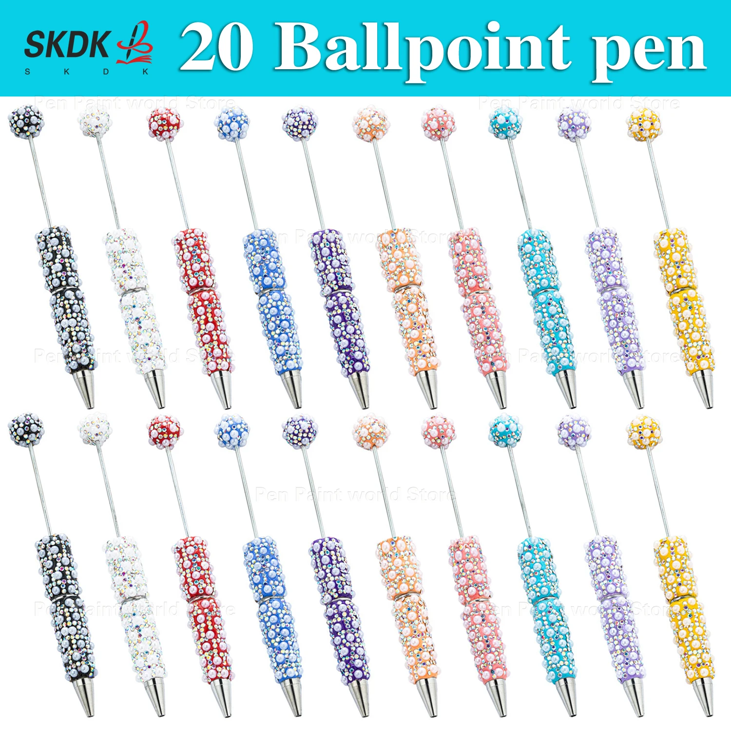 

20Pcs Creative Bead Pen – Colorful Pearl-Embedded Ballpoint Pen for Unique Wedding & Birthday Gifts