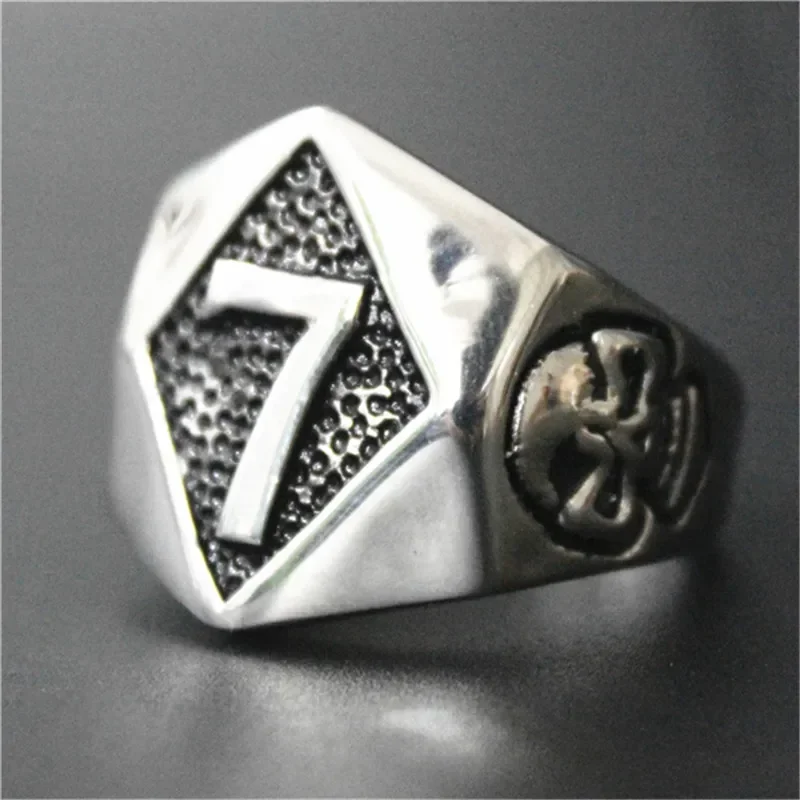 Punk Number 7 Ring 316L Stainless Steel Cool Biker Style Solid Lucky Skeleton Ring